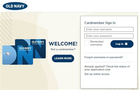 Manage your credit card account online - track account activity, make payments, transfer balances, and more. . Old navy login